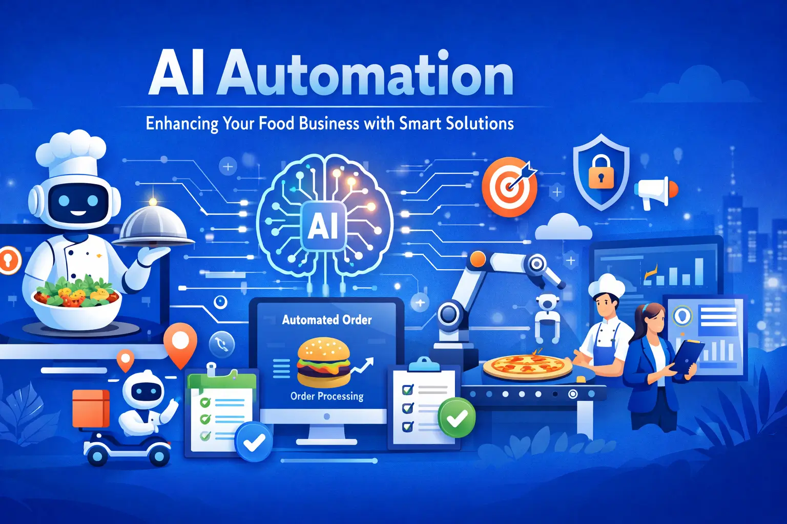 AI automation services for restaurants, hotels, and food manufacturing with smart order management and process automation